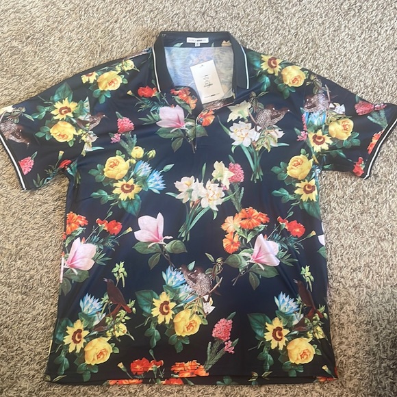 FASHION NOVA MEN FLOAL POLO SHIRT - Picture 1 of 7